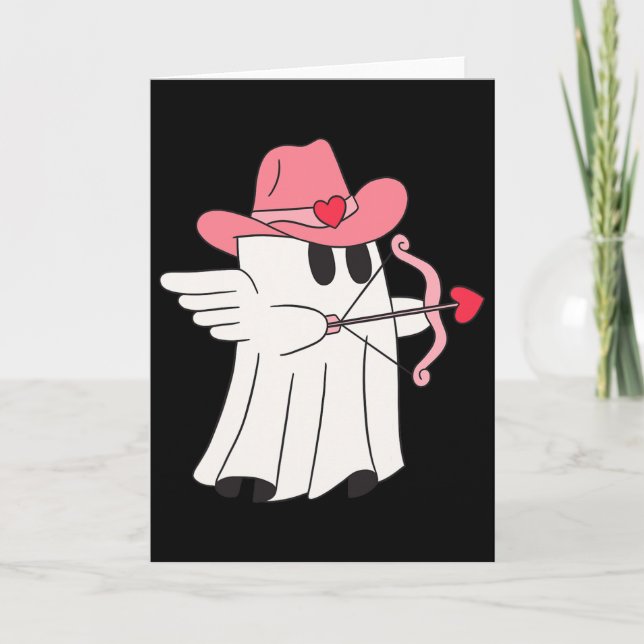 Cowboy Cupid Ghost Valentine Tee For Couples Fun L Card (Front)
