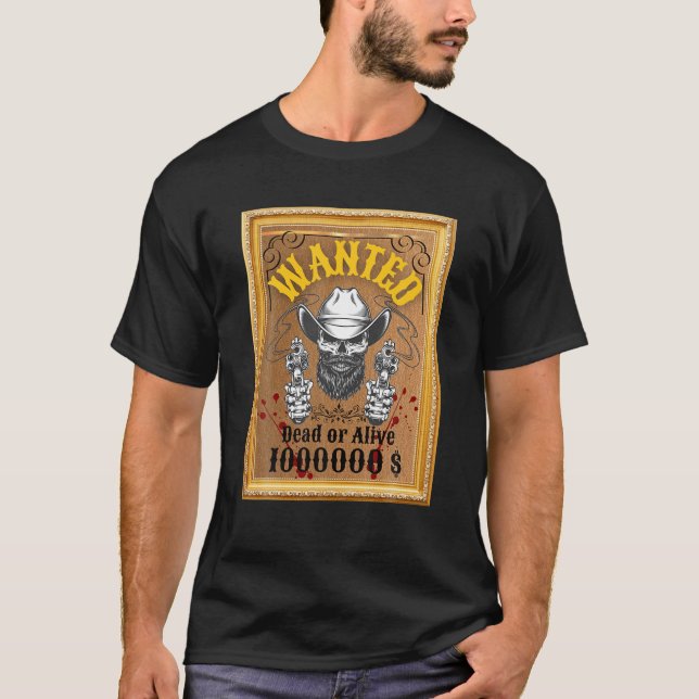 Cowboy Cut Wanted Men Skull Western Design T-Shirt (Front)