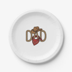 Cowboy Dad Rope Hat Bandanna Vintage Engraving Des Paper Plate