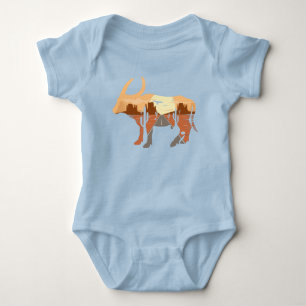 Cowboy Desert Sunrise Cattle Bull Cactus Baby Bodysuit