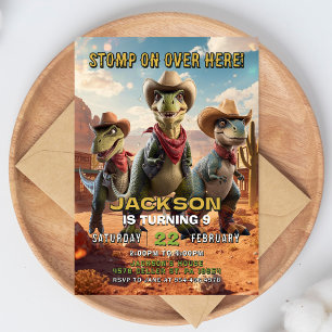 Cowboy Dinosaur Birthday Invitation Western Invite