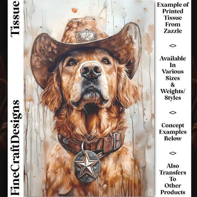 Cowboy Dog, Golden Retriever DD1 Decoupage Tissue Paper (Creator Uploaded)
