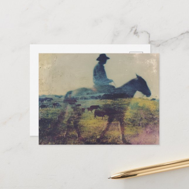 Cowboy Double Exposure Postcard (Front/Back In Situ)