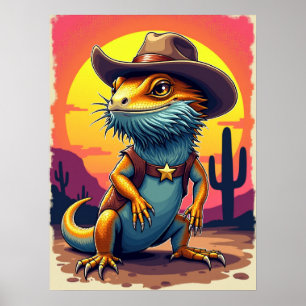 Cowboy Dragon Lizard – Funny Fantasy Poster