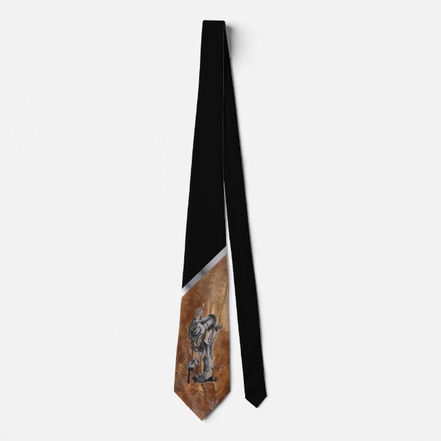 Cowboy drawing on black with brown cow hide tie (Front)