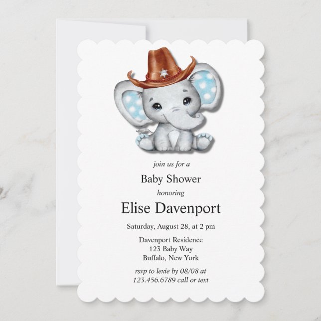 Cowboy Elephant Boy Baby Shower Invitation (Front)