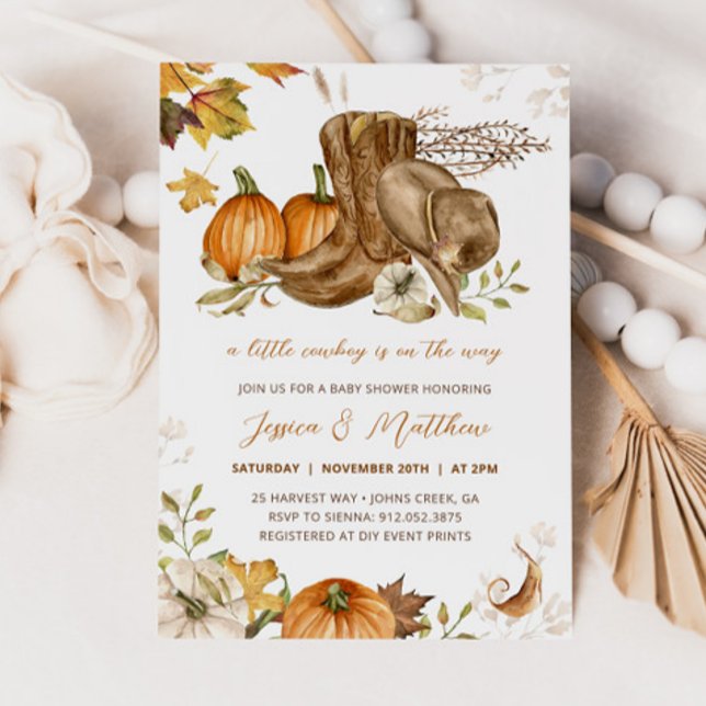 Cowboy Fall Pumpkin A Little Cowboy Baby Shower Invitation (Creator Uploaded)