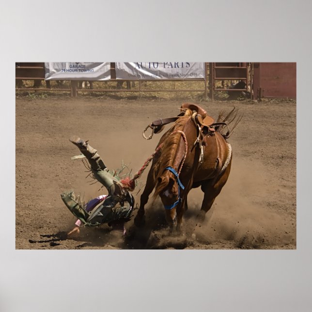 Cowboy falls from bucking bronc poster (Front)