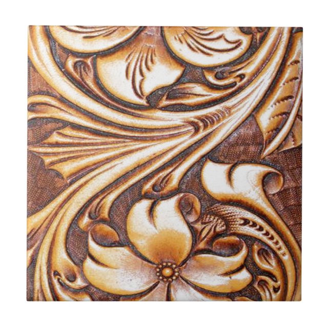 Cowboy Fashion Western Country Tooled Leather Tile (Front)