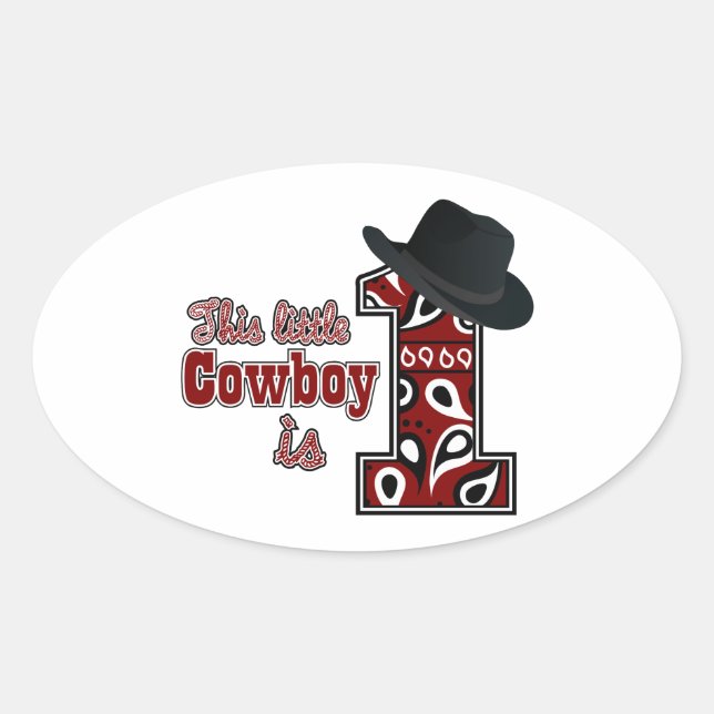 Cowboy First Birthday Oval Sticker (Front)