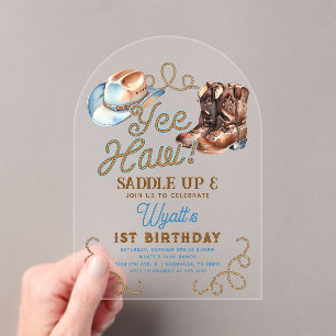 Cowboy First Rodeo 1st Birthday Acrylic Invitations