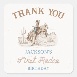 Cowboy First Rodeo 1st Birthday  Square Sticker