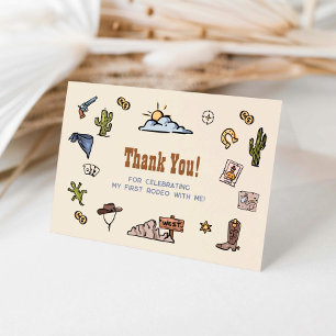 Cowboy First Rodeo 1st Birthday Thank You Western Card