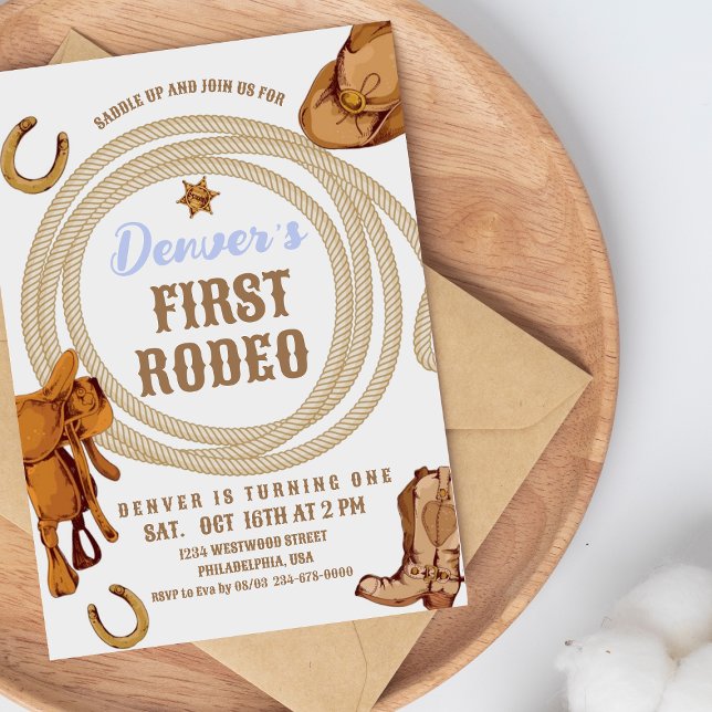 Cowboy First Rodeo Birthday Invite Gender Neutral (Creator Uploaded)