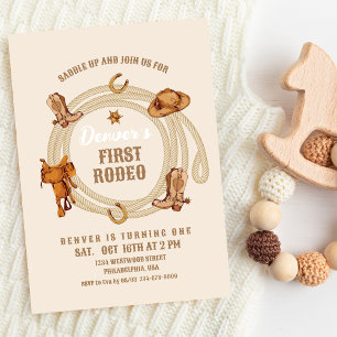 Cowboy First Rodeo Birthday Invite Gender Neutral