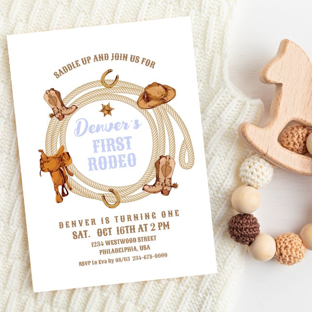 Cowboy First Rodeo Birthday Invite Gender Neutral  (Creator Uploaded)