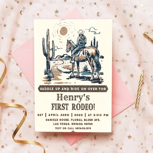 Cowboy First Rodeo Western Birthday Invitation (Creator Uploaded)