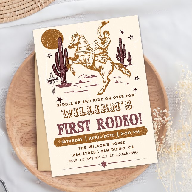 Cowboy First Rodeo Western Birthday Invitation (Creator Uploaded)