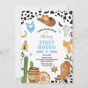Cowboy First Rodeo Wild West 1st Birthday  Invitation