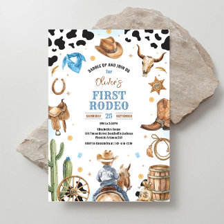 Cowboy First Rodeo Wild West 1st Birthday Invitation