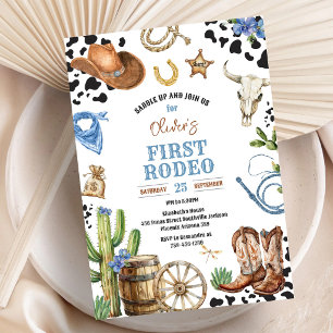 Cowboy First Rodeo Wild West 1st Birthday Invitation
