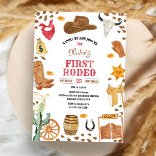 Cowboy First Rodeo Wild West 1st Birthday Invitation