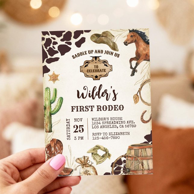 Cowboy First Rodeo Wild West Birthday Invitation (Creator Uploaded)