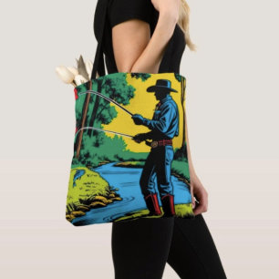 Cowboy Fisherman on Riverbank Tote Bag