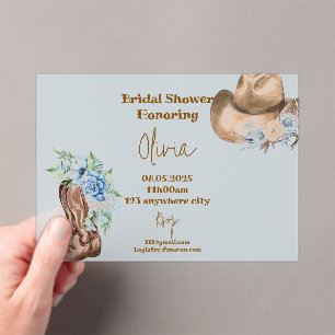 COWBOY FLORAL BRIDAL SHOWER ACRYLIC INVITATIONS