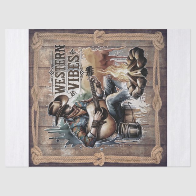 Cowboy Free Spirit Retro Western Decoupage Tissue Paper (Front)