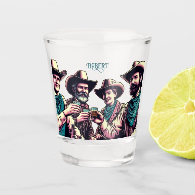  Cowboy Friends Drinking Shots Custom  Shot Glass (Front)