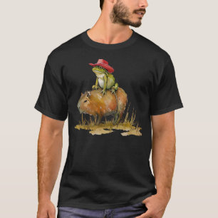 Cowboy Frog Riding Capybara Cute Animal Rodent Wes T-Shirt