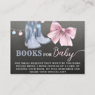 Cowboy gender reveal books for baby card. enclosu enclosure card