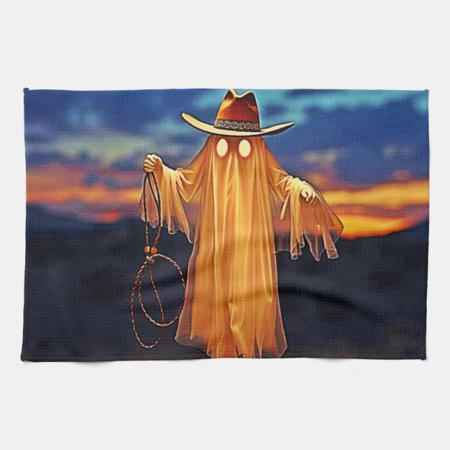 Cowboy Ghost at Sunset Design Tea Towel (Horizontal)