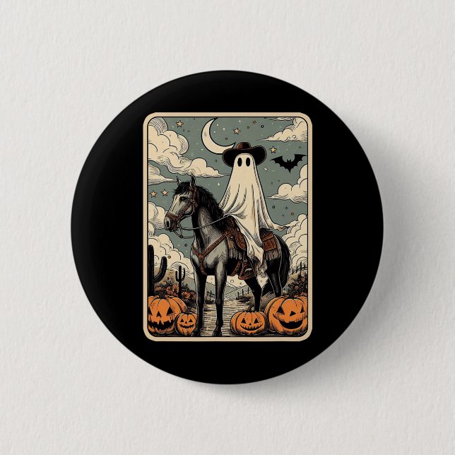 Cowboy Ghost Riding Horse Funny Tarot Card Hallowe 6 Cm Round Badge (Front)