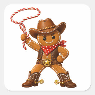 Cowboy Gingerbread Man Christmas Square Sticker