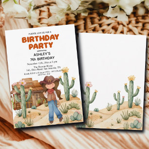 Cowboy Girl in Desert 7th Birthday Party Invitation