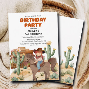 Cowboy Girl on Horse 3rd Birthday Party Invitation