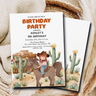 Cowboy Girl on Horse 9th Birthday Party Invitation