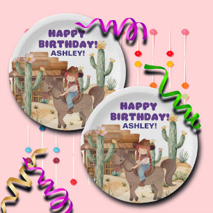 Cowboy Girl on Horse Birthday Party Paper Plate