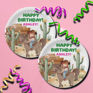 Cowboy Girl on Horse Birthday Party Paper Plate