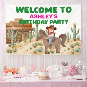Cowboy Girl on Horse Birthday Party Welcome Banner