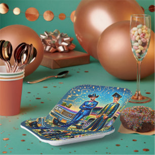 Cowboy Graduation Guy With Pickup Truck Custom Paper Plate