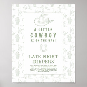 Cowboy green baby shower Late night diapers game Poster