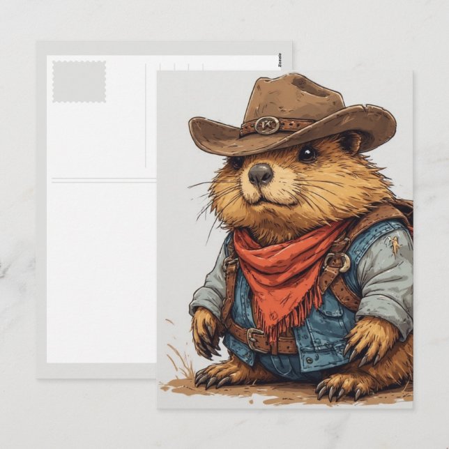 cowboy groundhog holiday postcard (Front/Back)