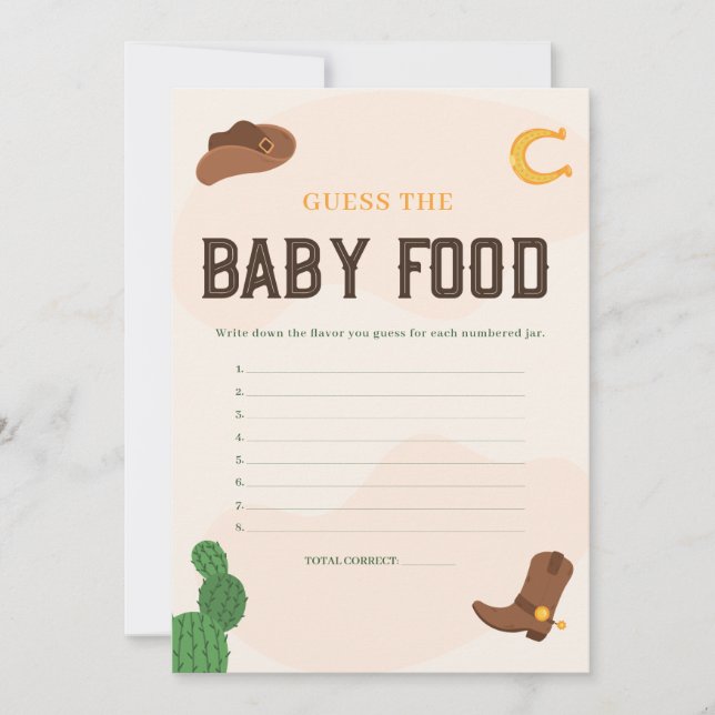 Cowboy Guess the Baby Food Baby Shower Game Card (Front)