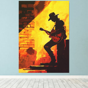 Cowboy Guitarist Wall Art – Rustic Western Musicia