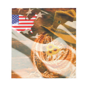 Cowboy Hat American Flag Sunrays Notepad