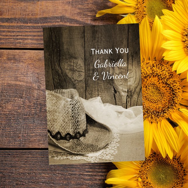 Cowboy Hat and Barn Wood Western Wedding Thank You (Creator Uploaded)
