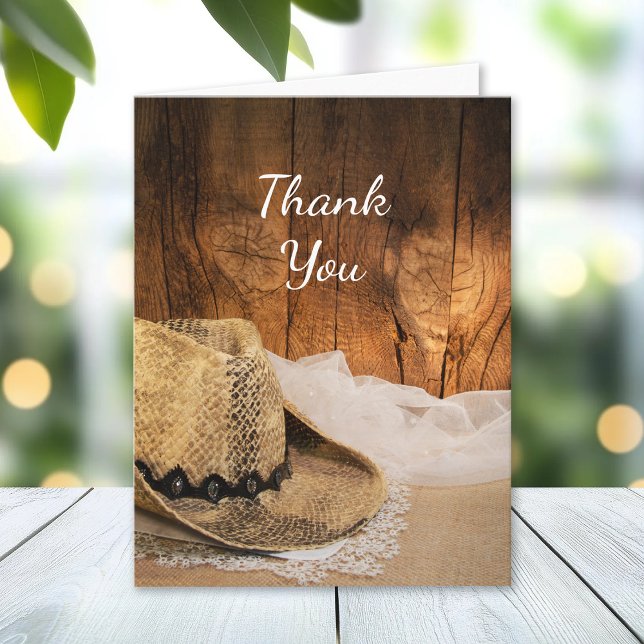 Cowboy Hat and Barn Wood Western Wedding Thank You (Creator Uploaded)